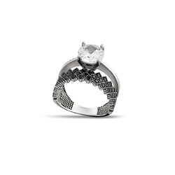 Women's Black Zirconia Crown 925 Sterling Silver Solitaire Ring - 5