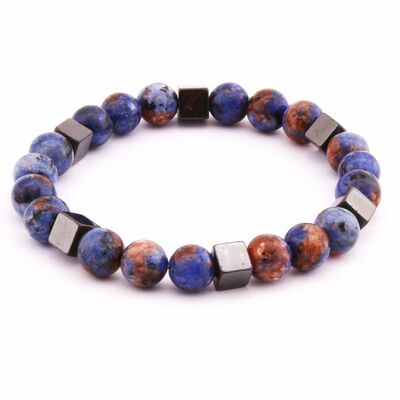 Women's Bracelet Made Of Blue Lapis Lazuli And Hematite With Natural Stone Spherical Cut