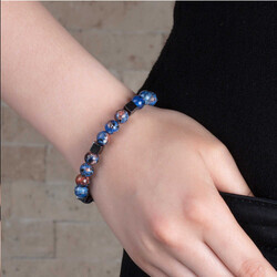 Women's Bracelet Made Of Blue Lapis Lazuli And Hematite With Natural Stone Spherical Cut - Thumbnail