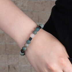 Women's Bracelet With Colored Agate And Hematite With A Sphere-Cut Natural Stone - Thumbnail