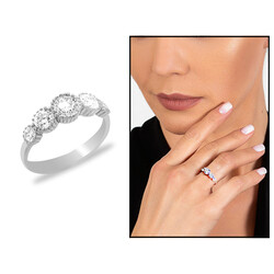Women's Five Stone Starlight Diamond Zircon Stone Teardrop Design 925 Sterling Silver Ring - Thumbnail