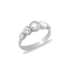 Women's Five Stone Starlight Diamond Zircon Stone Teardrop Design 925 Sterling Silver Ring - Thumbnail