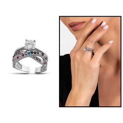 Women's Infinity Design Colorful Zirconia 925 Sterling Silver Solitaire Ring - 1