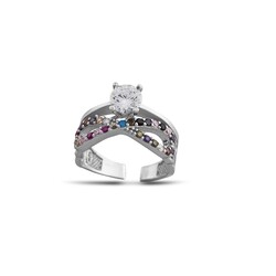 Women's Infinity Design Colorful Zirconia 925 Sterling Silver Solitaire Ring - Thumbnail
