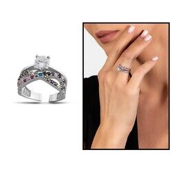 Women's Infinity Design Colorful Zirconia 925 Sterling Silver Solitaire Ring