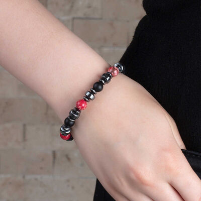 Women's Slindir Cut Bracelet İn Hematite, Agate And Onyx With Natural Stone