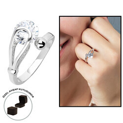 Women's Starlight 925 Sterling Silver Solitaire Ring With Diamonds And Diamonds - Thumbnail