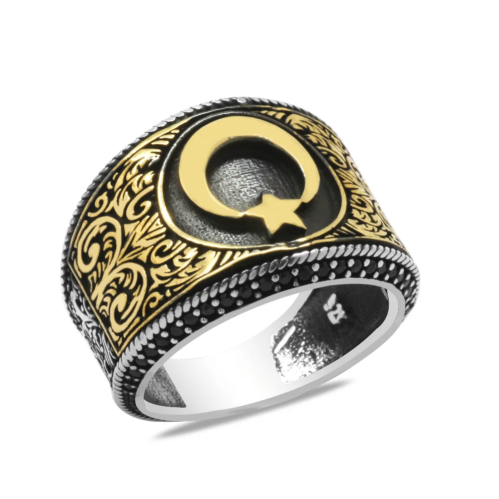 خاتم للرجال من الفضة الإسترليني 925طقم حجر الزركون الأسود الصغير تصميم - 3