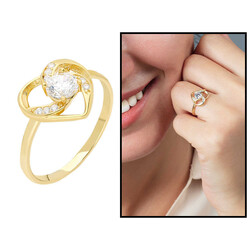 Zircon Solitaire Heart Design Gold Color 925 Sterling Silver Women Ring - 1