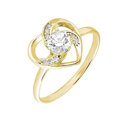 Zircon Solitaire Heart Design Gold Color 925 Sterling Silver Women Ring - 4