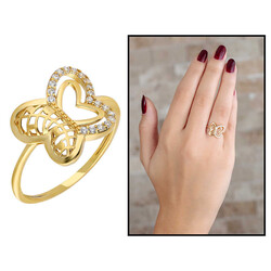 Zircon Stone Butterfly Design Gold Color 925 Sterling Silver Women Ring - 1