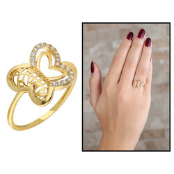 Zircon Stone Butterfly Design Gold Color 925 Sterling Silver Women Ring - 5