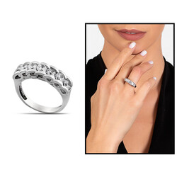 Zircon Stone Chain Design 925 Sterling Silver Women Multi Stone Ring - 1
