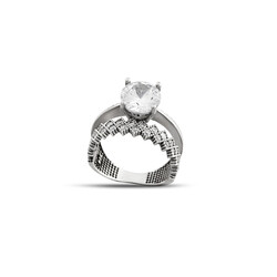 Zircon Stone Double Row Crown Design 925 Sterling Silver Women Solitaire Ring - 5