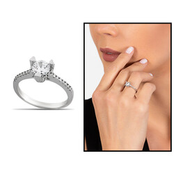 Zircon Stone Elegant Design 925 Sterling Silver Ladies Ring Solitaire - Thumbnail