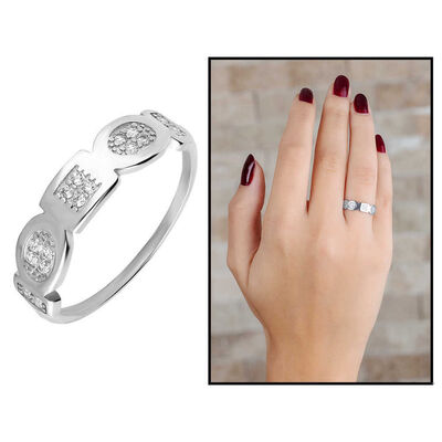 Zircon Stone Geometric Design 925 Sterling Silver Women's Ring - 1