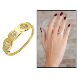 Zircon Stone Geometric Design Gold Color 925 Sterling Silver Women Ring - 1