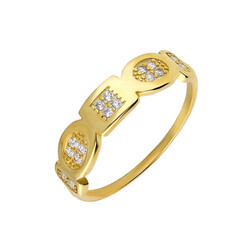 Zircon Stone Geometric Design Gold Color 925 Sterling Silver Women Ring - 2