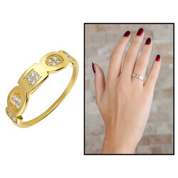 Zircon Stone Geometric Design Gold Color 925 Sterling Silver Women Ring - 4