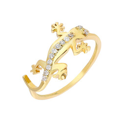 Zircon Stone Lizard Design Gold Color 925 Sterling Silver Ladies Ring - 2