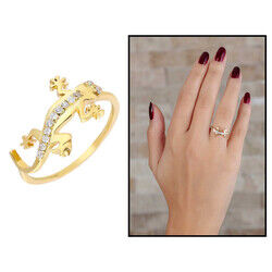 Zircon Stone Lizard Design Gold Color 925 Sterling Silver Ladies Ring - 4