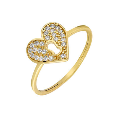 Zircon Stone Lock My Heart Design Gold Color 925 Sterling Silver Women Ring - 2