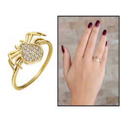 Zircon Stone Spider Design Gold Color 925 Sterling Silver Ladies Ring - 1