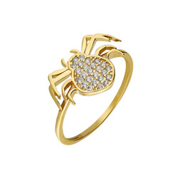 Zircon Stone Spider Design Gold Color 925 Sterling Silver Ladies Ring - 2