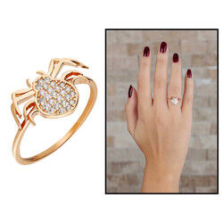 Zircon Stone Spider Design Pink Color 925 Sterling Silver Ladies Ring - 5