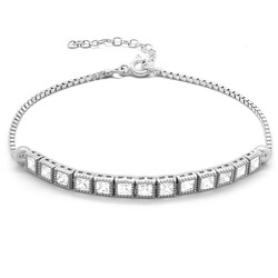 Zircon Stone Square Design Base Model Women's 925 Sterling Silver Bracelet - 3