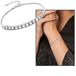 Zircon Stone Square Design Base Model Women's 925 Sterling Silver Bracelet - 4