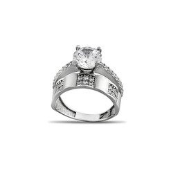 Zircon Stone Three Row Modern Design 925 Sterling Silver Women Solitaire Ring - 5