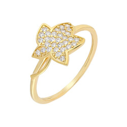 Zircon Stone Wild Flower Design Gold Color 925 Sterling Silver Ladies Ring - 2