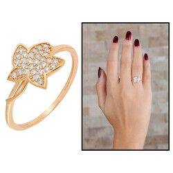 Zircon Stone Wild Flower Design Pink Color 925 Sterling Silver Ladies Ring - 4