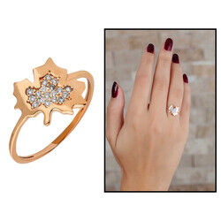 Zircon Stone With Camor Leaf Design Pink 925 Sterling Silver Women Ring - 5