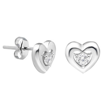 Zirconia Heart Design 925 Sterling Silver Earrings - 1