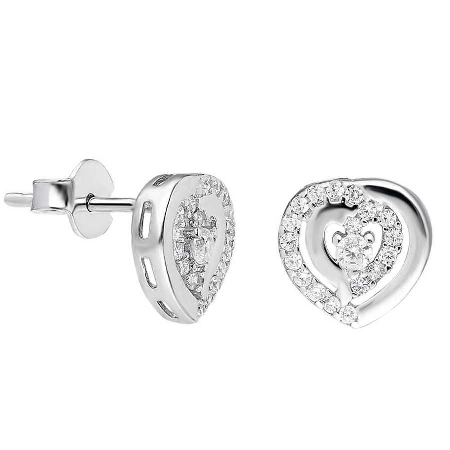 Zirconia Heart İn Heart Design 925 Sterling Silver Earrings