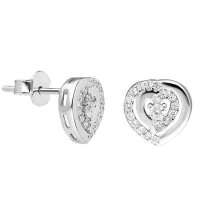 Zirconia Heart İn Heart Design 925 Sterling Silver Earrings - 1