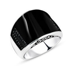 Zirconia Onyx 925 Sterling Silver Men's Ring - 2