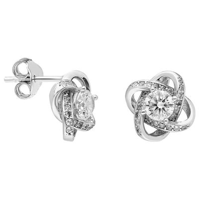 Zirconia Solitaire Milkyway Design 925 Sterling Silver Earrings - 1