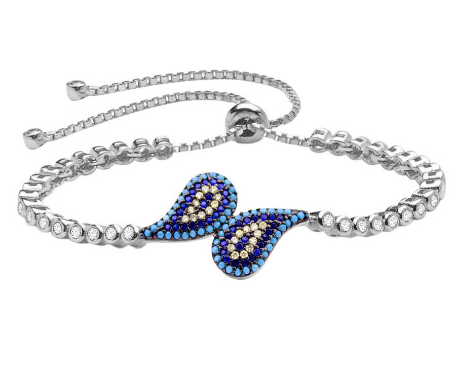 Zirconia Turquoise Evil Eye 925 Sterling Silver Women's Bracelet