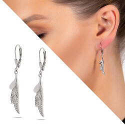 Zirkon Taşlı Yaprak Tasarım 925 Ayar Gümüş Kadın Küpe - 1