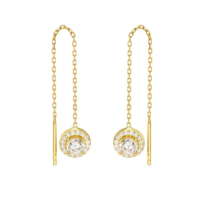 Zirkon Tektaşlı Gold Renk 925 Ayar Gümüş Sallantılı Küpe - 3