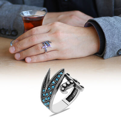 Zulfiqar Design Turquoise Stone 925 Sterling Silver Mens Ring