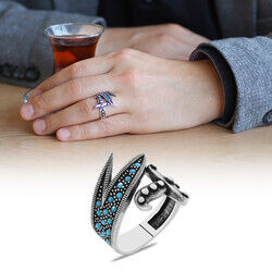 Zulfiqar Design Turquoise Stone 925 Sterling Silver Mens Ring