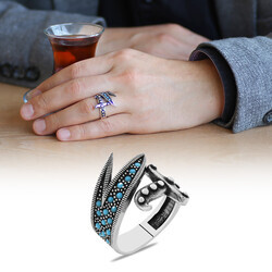 Zulfiqar Design Turquoise Stone 925 Sterling Silver Mens Ring - Thumbnail